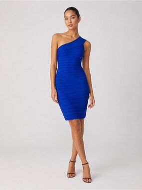 Dress The Population One Shoulder Bandage Midi Dress Bodycon Blue M NWOT